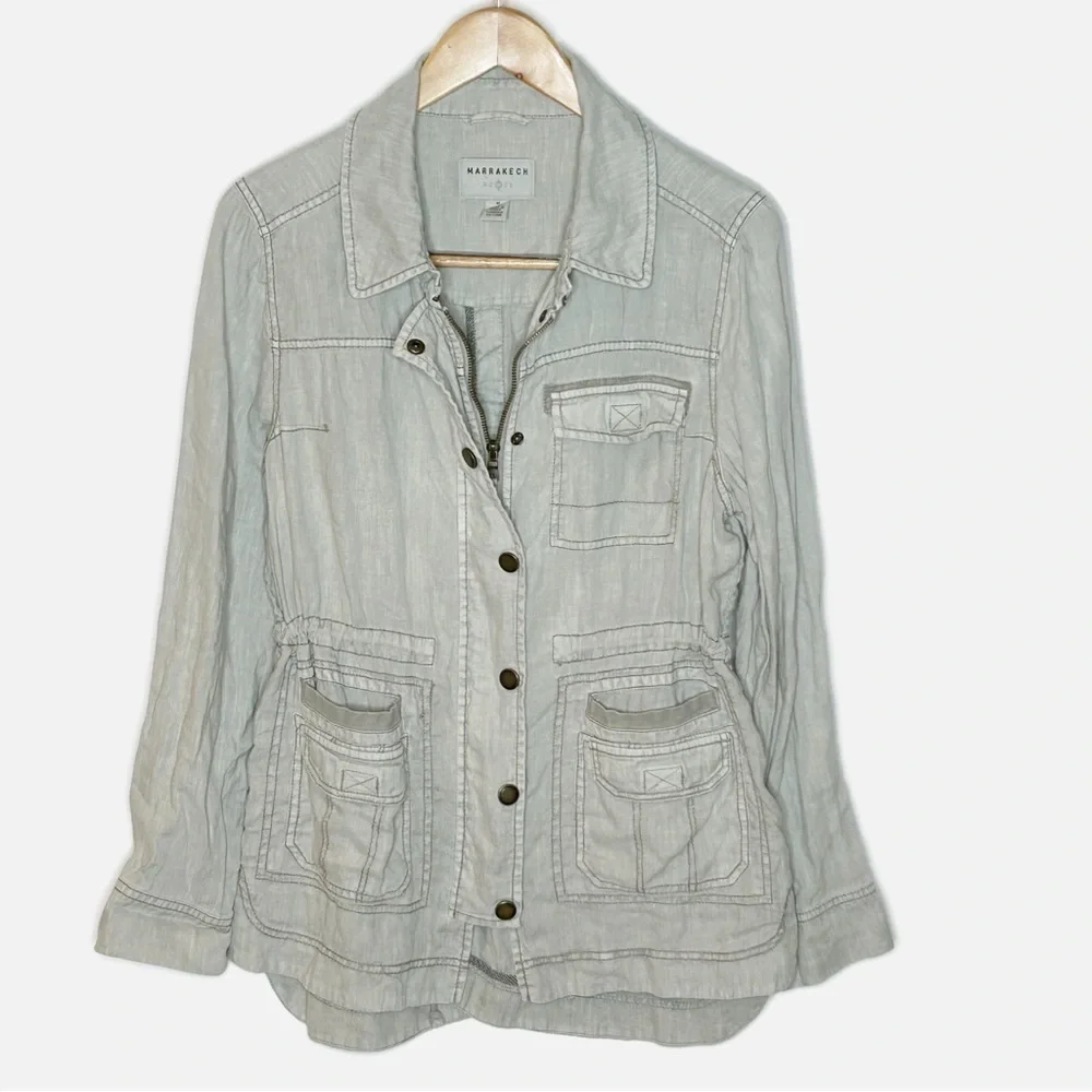 Anthropologie Marrakech Linen Utility Cargo Jacket Medium - Picture 1 of 15